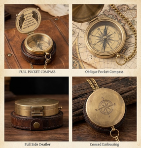 <b>Antique</b> Brass Nautical <b>Compass</b> Analog Dial Engraved Decorative Handheld Portable Outdoor Navigation Tool for Hiking Pointing - Product Image 6