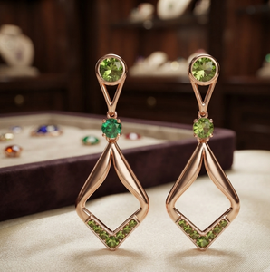 Pendientes Colgantes Vintage en Tono Oro Rosa con Plata y Gema Verde, Joyería con Engaste de Bisel para Mujer, Regalo para Fiesta - Product Image 1
