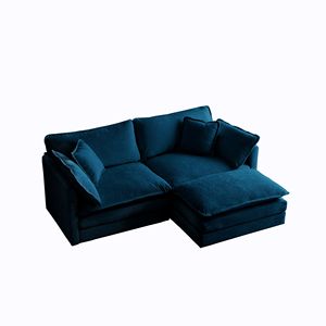 <b>Small</b> Living Space Solution Chenille Two-Seater Loveseat Ottoman with 1 Footrest L Shaped Sectional <b>Sofa</b> - Product Image 4