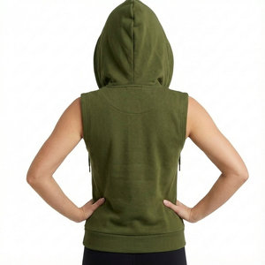 Hauts sans manches à capuche zippés pour femmes, sur mesure, élégants, en mélange de coton premium, coupe classique, prix de gros - Product Image 2