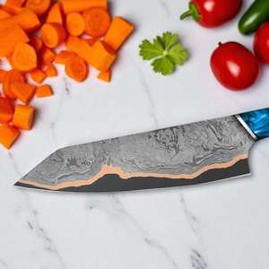 Couteau de cuisine professionnel en cuivre Damas de 8 pouces avec logo personnalisé, couteau Gyuto à pointe en K pour trancher, manche en bois, boîte cadeau – Vente en gros usine - Product Image 3