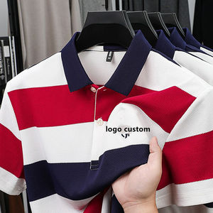 Men's Wide Stripe Button Embroidery Summer Short-Sleeved <b>T</b> <b>Shirt</b> Customized Logo Casual <b>Collar</b> Golf <b>Shirt</b> - Product Image 5