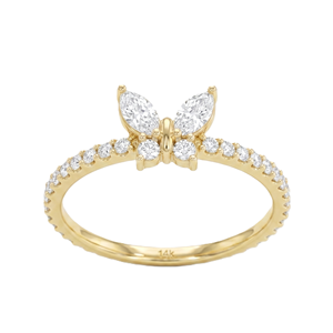 Bague de Mariage Personnalisable en Or Massif 14K 18K avec Diamants de Laboratoire Marquise et Ronds Entiers, Motif Papillon, et Moissanite - Product Image 1