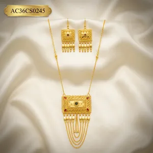 New Style Fashion Beautiful Design Brass Charm Necklace & Earrings Set Gold Plated Arabic Flower Shape <b>18</b> Inches <b>Wedding</b> Jewelry - Product Image 4