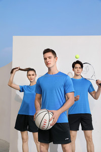 En stock Camiseta de poliéster de cuello redondo transpirable deportiva de secado rápido - Product Image 2