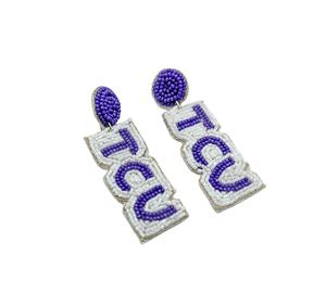 Texas christian University TCU Beaded Earrings for Women Patriotic <b>Memorial</b> Day Orange White Blue Colour Fabric Material - Product Image 1
