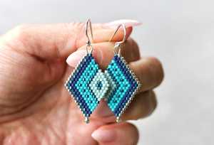 Handwoven Pink Diamond Seed Bead Dangle <b>Earrings</b> Geometric Boho Lightweight Handmade Statement Fashion Jewelry Gift For Women - Product Image 5