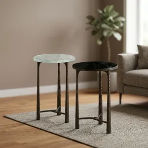 Modern Minimalist Round Coffee <b>Table</b> Set Metal Frame Marble Top <b>Nesting</b> Living Room Furniture - Product Image 3