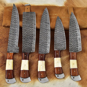 High Quality Damascus Steel Kitchen <b>Knife</b> <b>Set</b> 5PCS Handmade Chef <b>Knives</b> Wooden Handle Restaurant Cooking Tools 5-Piece <b>Sharp</b> - Product Image 5