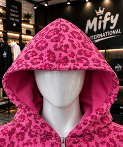 Sweat à capuche rose premium zippé, style streetwear oversize, avec logo brodé sur le devant et imprimé sur la manche - Product Image 4