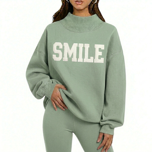 Sweat-shirt à col montant pour femme en coton chaud, pull oversize, vêtement d'hiver, conception personnalisée OEM, fournisseur en gros, mode - Product Image 1