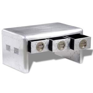 Mesa de centro mediana de madera plateada y aluminio - Product Image 3