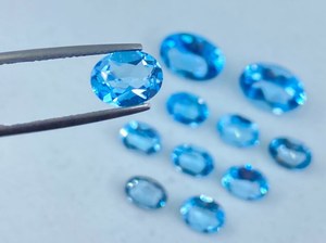 Topaze bleu ciel facettée de forme ovale, pierres précieuses en vrac, tailles variées de 4x3mm à 14x10mm, lot calibré pour la fabrication de bijoux - Product Image 6