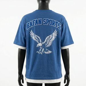 T-shirt double couche en coton et polyester bleu avec intérieur blanc, broderie personnalisée, logo, t-shirts double couche en coton - Product Image 6