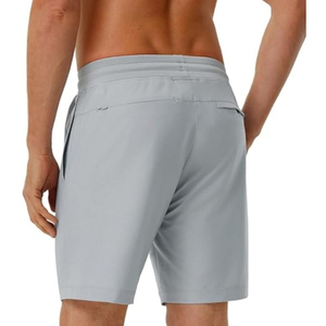 Men's Light Gray Oxford Cotton Bermuda Shorts Mid Waist <b>Elastic</b> Closure Casual Solid Color Pockets Breathable Woven Fabric - Product Image 2