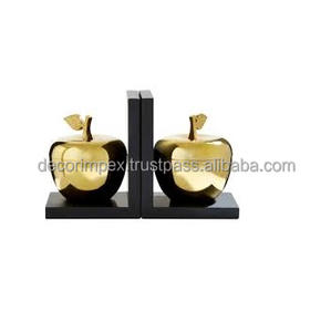 Serre-livres distinctifs en forme de pomme avec finition métallique polie Aluminium en laiton stabilisé ou base noire - Product Image 1