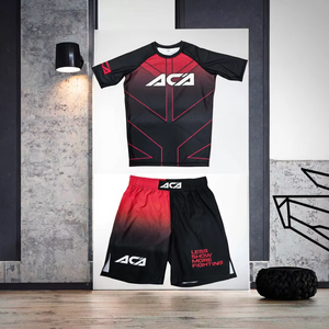 ชุดแรชการ์ดและกางเกงขาสั้นทรงสลิมฟิตสำหรับผู้ชายรุ่นใหม่ สำหรับสวมใส่ในการต่อสู้ MMA ป้องกันการหดตัว เหมาะสำหรับยิวยิตสูและการต่อสู้แบบกราปลิง - Product Image 2