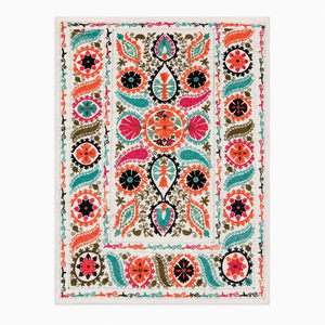 Couvre-lit en coton Suzani fait main de qualité supérieure, ivoire, multicolore, broderie florale paisley, style bohème, décoration ethnique indienne pour la maison - Product Image 6