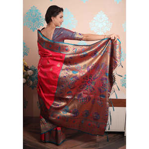 Sari en soie Paithani tissé avec des fils de zari roses, vêtements indiens et pakistanais - Product Image 3