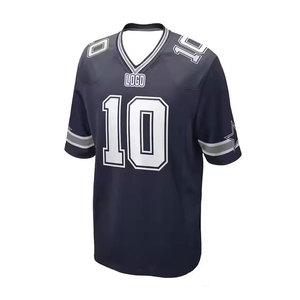 Maillot de football américain bleu foncé pour homme, col en V, numéro 10, impression sublimée, évacuation de l'humidité, manches courtes, coupe classique - Product Image 1