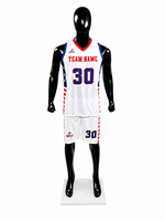 Set Jersey Basket Industri Marter Putih Merah Biru Sublimasi V-Neck Tanpa Lengan Dewasa Unisex Bernapas Menyerap Keringat 30