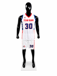 marter industry Basketball Jersey Set <b>White</b> Red Blue Flag Print Sublimated V-Neck Sleeveless Adult Unisex Moisture Wicking 30 - Product Image 3