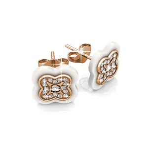 Destiny Jewellery Clover Ceramic Earri Fashion Jewelry 2019 New Design 18K gold plated four leaf crystal Earrings for daily wear