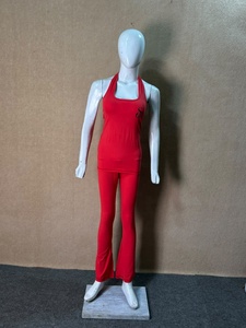 <b>Red</b> <b>Halter</b> <b>Neck</b> Yoga Set Women Breathable Camisole <b>Top</b> and Flare Leggings Activewear Lounge Outfit - Product Image 1