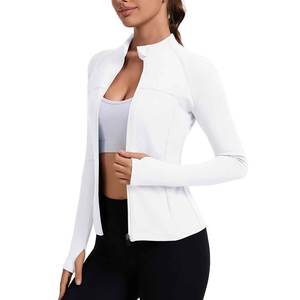 Chaqueta Deportiva Blanca para Mujer, Manga Larga, con Cierre, Tejida, Transpirable, Color Sólido, Cuello Alto, Largo Regular, para Primavera - Product Image 3