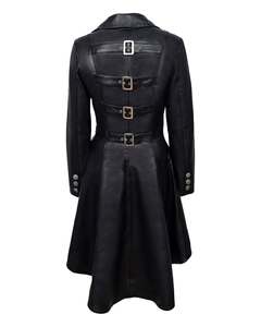 Manteau long en cuir véritable Eoin Winston Sports pour homme, style tactique noir, veste longue avec fermeture éclair et détails en dentelle, Pakistan - Product Image 3