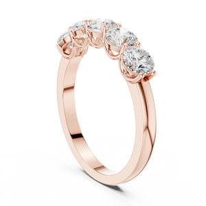 Bague en or rose à cinq pierres rondes brillantes, bague d'anniversaire classique, bague de mariage élégante pour femmes, fine - Product Image 3
