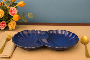 Plateau de service double en céramique bleue de qualité supérieure pour amandes et noix de cajou, élégant plateau décoratif pour fruits secs pour la salle à manger - Product Image 2