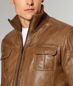 <b>Men</b>’s <b>Brown</b> <b>Leather</b> Bomber <b>Jacket</b> - Product Image 3