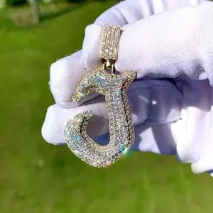 Collar con Colgante de Letra J de Moissanita Estilo Hip Hop Vintage, Chapado en Oro, Plata de Ley 925, Inicial J con Incrustaciones, Joyería de Lujo para - Product Image 1