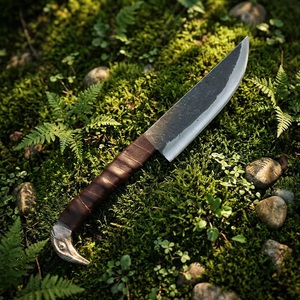 Cuchillo de Caza Hecho a Mano de Acero al Carbono de Grado Industrial y Funda de Cuero para Acampar al Aire Libre - Product Image 3