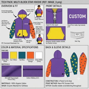 Custom Color Block Full Zip Hoodie Star Print Contrast Sleeve Fleece Streetwear Hoodies OEM ODM Private <b>Label</b> Wholesale Supplier - Product Image 5