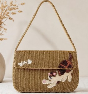 Fashionable Cat Embroidery <b>Seed</b> Beaded <b>Storage</b> Bag Vintage Shoulder Bag trendy Handbag Casual Travel Crossbody Statement Bag - Product Image 3