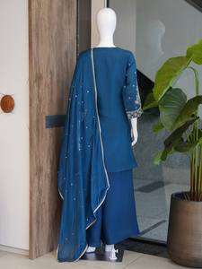 Premium Roman Silk Embroidered Top With Palazzo And Nazmeen Sequence Dupatta Ethnic Wear Set For Women Fashion - Product Image 6