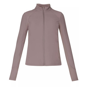 Veste de yoga pour femme à col montant et fermeture éclair intégrale, couleur unie, respirante, en spandex et polyester, à manches longues, haut de sport - Product Image 2