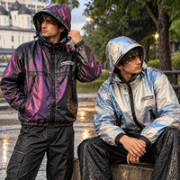 Veste à capuche personnalisée, style streetwear vintage, imperméable, changeant de couleur selon la température, fermeture éclair intégrale, veste décontractée pour homme, hiver, extérieur, tendance