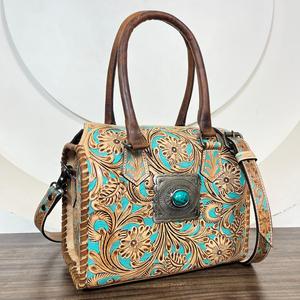 Manufacturer Custom Premium Hand Tooled Genuine Leather Small Travel Duffel Weekender Overnight Compact Carry-On Gym Sports Bags - Product Image 4