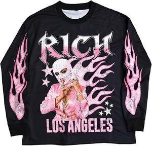 T-shirt imprimé, hauts en jersey, tee-shirt graphique à manches longues, col rond, streetwear - Product Image 1