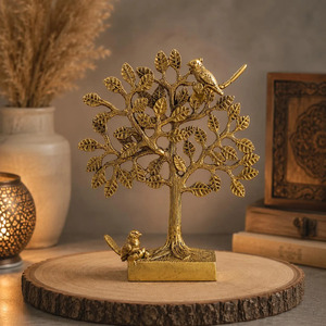 Sculpture d'arbre en laiton SHUBHAM, artisanat métallique doré, décoration d'oiseau, pièce d'art irrégulière pour salon, chambre, décoration intérieure - Product Image 1