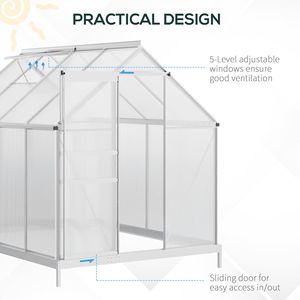 Kit Serra da Giardino in Alluminio 8FT X 6FT, Serra Walk-in in Policarbonato con Tetto Regolabile, Ventilazione Scorrevole e Porta con Grondaia per Giardino/Cortile - Product Image 5