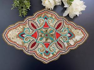 Handmade <b>beaded</b> <b>placemat</b>, <b>beaded</b> tablemat, 14 inch, blue charger - Product Image 1