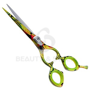 Ciseaux de coiffure professionnels à motifs abstraits multicolores, à bord convexe tranchant, avec finition artistique unique - Product Image 2