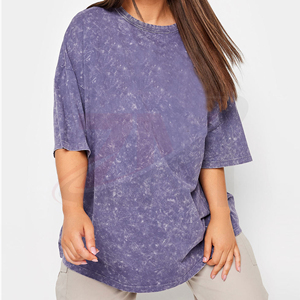 T-shirt oversize délavé pour femme en coton épais, style décontracté, fabrication sous marque privée - Product Image 1