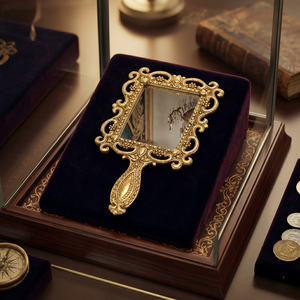Antique <b>Gold</b> Handheld <b>Mirror</b> <b>Ornate</b> Baroque Style Framed Makeup <b>Mirror</b> Decorative Traditional Brass Hand <b>Mirror</b> with Handle - Product Image 4