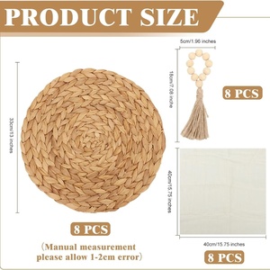 Set de napperons et ronds de serviette en jacinthe d'eau, ensemble de jacinthe d'eau tissée à la main, artisanat en gros - Product Image 3