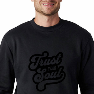 Men's Black Crew Neck Pullover Sweatshirt Regular Fit 100% Polyester Printed Letter Design Casual Winter Wear Breathable Fleece - Product Image 2